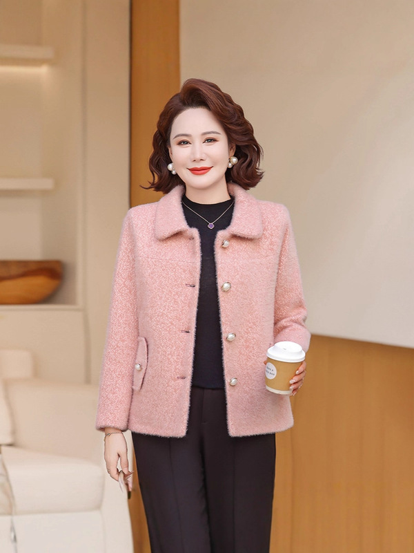妈妈春秋外套短款水貂绒洋气上衣2025新款中老年女减龄毛呢减龄|undefined