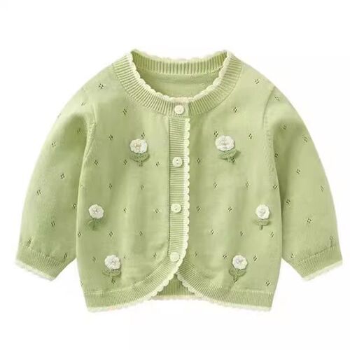Baby girl knitted cardigan thin coat 2025 new style foreign coat baby sweater fashionable outer wear children's clothing