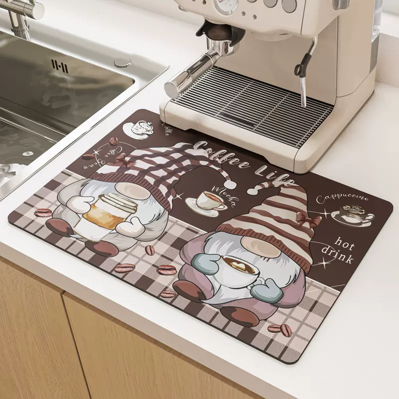 咖啡沥水垫硅藻泥吸水垫台面美式PU皮桌垫洗手台吧台控水餐垫批发