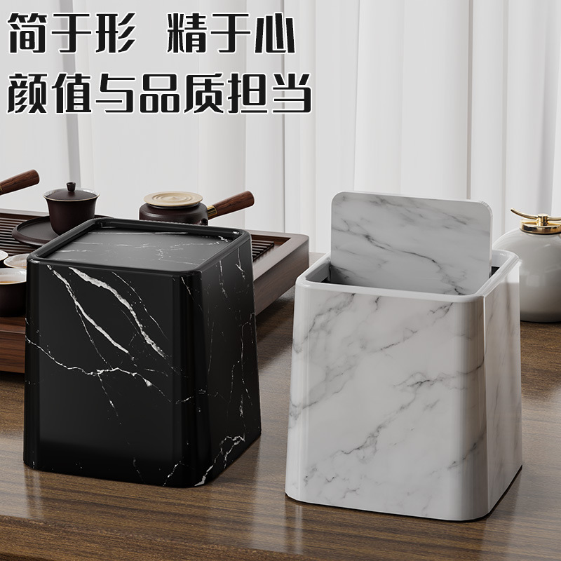High-Quality Countertop Trash Can with Marble Top for Home Use in Bathroom, Living Room, Kitchen, Bedroom, with Lid, Small Size Wastebasket