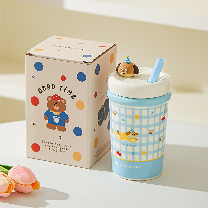 Corazón de una niña, taza de paja encantadora, taza de cerámica con cubierta, taza de café, leche, regalo de cumpleaños