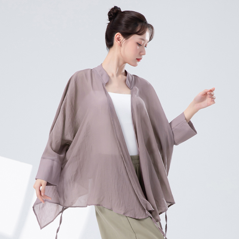 中国禅意风新中式宽松大舞蹈服女交叉小立领露背上衣古典舞练功服|undefined