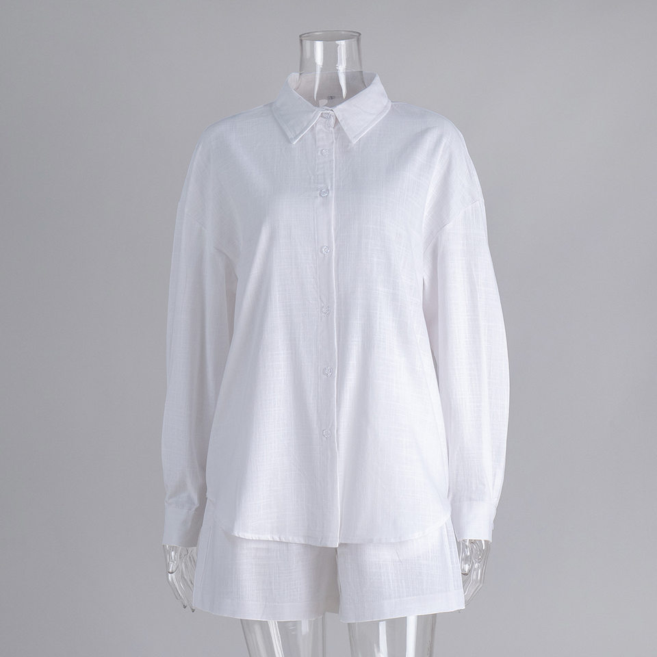 Bộ cardigan dài tay kèm quần short cotton màu trơn phong cách đơn giản — Màu cam, Màu hồng, Màu hồng nhạt, Màu trắng chi tiết 6