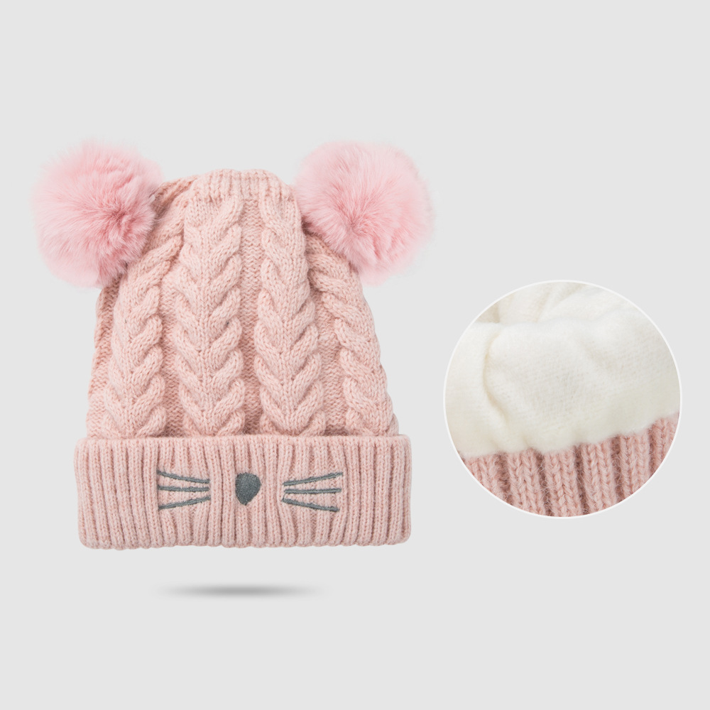 2021 New Baby Hat Autumn And Winter Cute Fleece Lined Warm Cartoon Fur Ball Woolen Cap Children Baby Knit Hat display picture 4