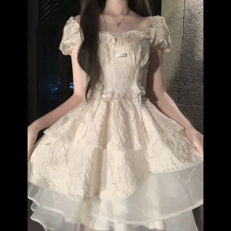 Summer Pure Desire Style Lace Princess Dress, Fashionable and Versatile, Fairy-Like Vibe, Fresh and Simple Solid Color Tiered Tulle Dress for Women Summer Pure Desire Style Lace Princess Dress, Fashionable and Versatile, Fairy-Like Vibe, Fresh and Simple Solid Color Tiered Tulle Dress for Women