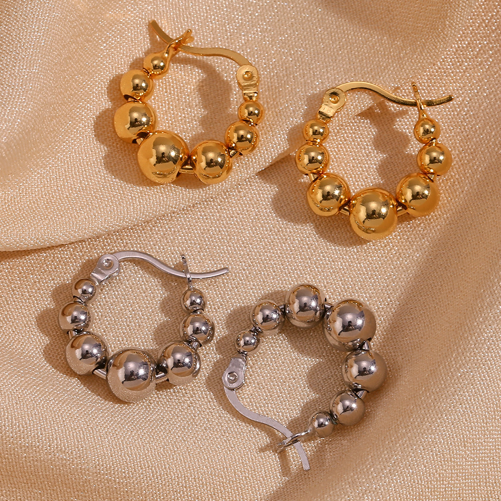 Gradient Size Beads Stainless Steel Earrings