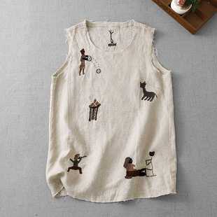 3679 High-End Pure Cotton and Linen Heavy Embroidery Beautiful Sleeveless Top Women's Summer Mid-Length Outer Vest Vest