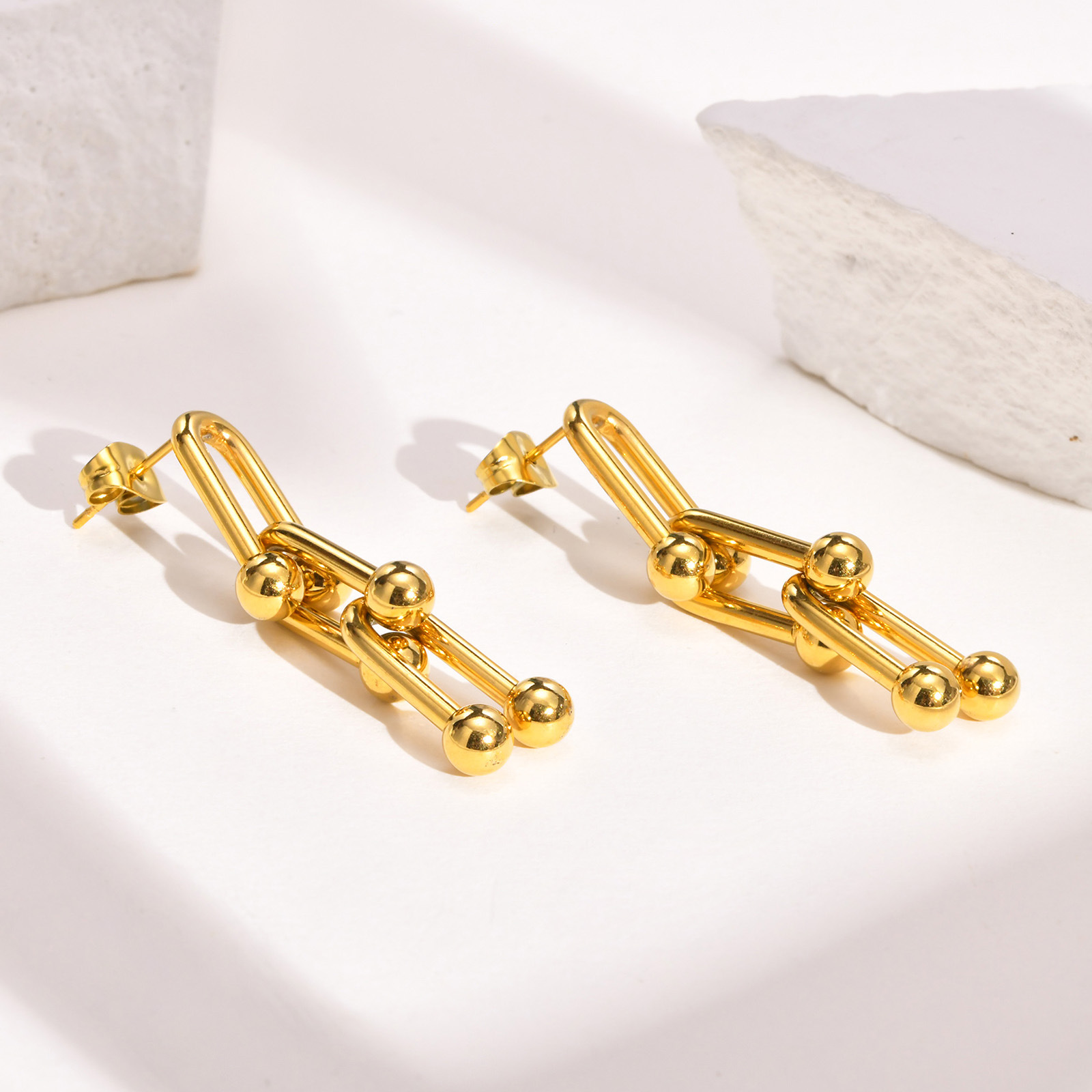 Real Gold Plated Plating Material Drop Earrings Classification 18K Gold Plating Color PVD Coated Real Gold Plated 18K Gold U Shape 201 Stainless Steel Fashion Waterproof Non Tarnish Drop Earrings