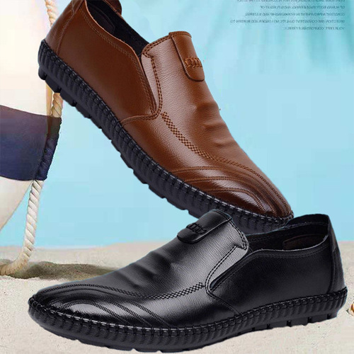 Men's Business Casual Leather Shoes Four-Season Soft Sole Fashion Bead Shoes Driving Driver Shoes One-Piece Slip-on Men's Shoes
