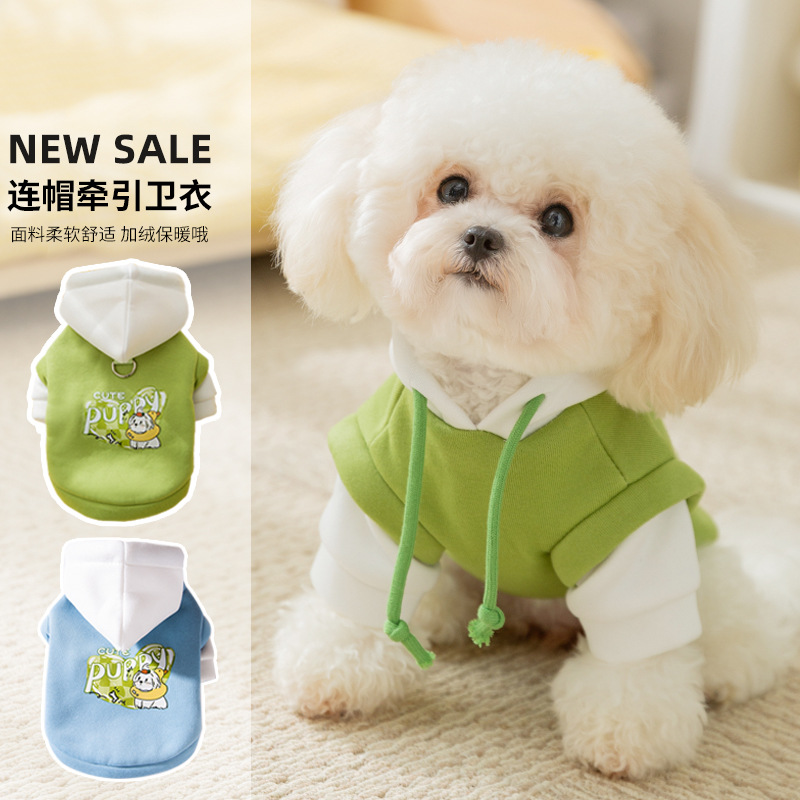 Otoño y invierno perros delgados de lana marea de viento fresco cuerda con sombrero lindo camiseta de dibujos animados perros pequeños y medianos ropa de mascotas gatos