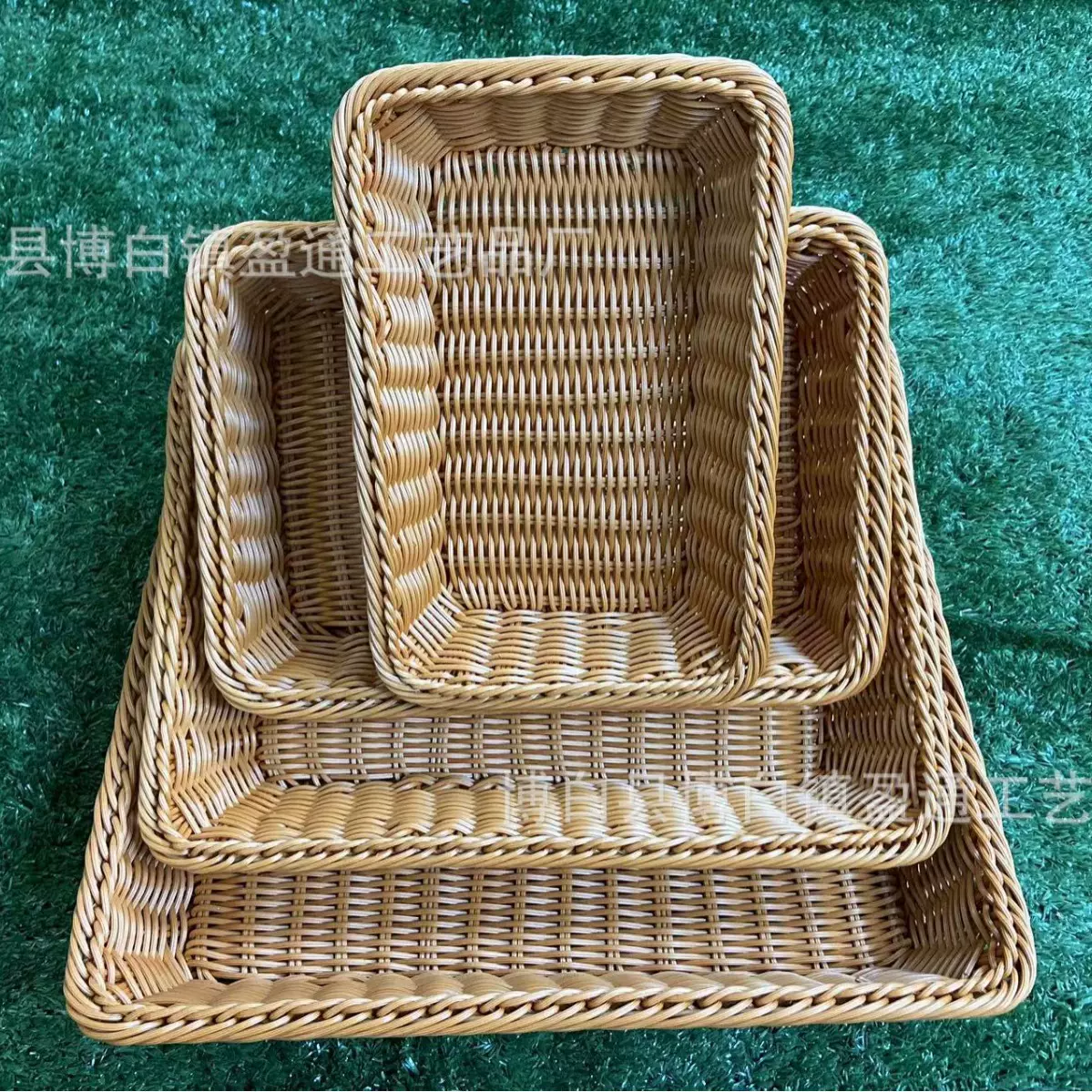 批发仿藤编收纳篮水果面包蓝编织零食长方形家用日式桌面篮子