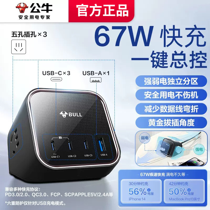 雄牛快充挿線板usbコンセント100wデスクトップ67w窒化ガリウム長線多機能挿線板旅行|undefined