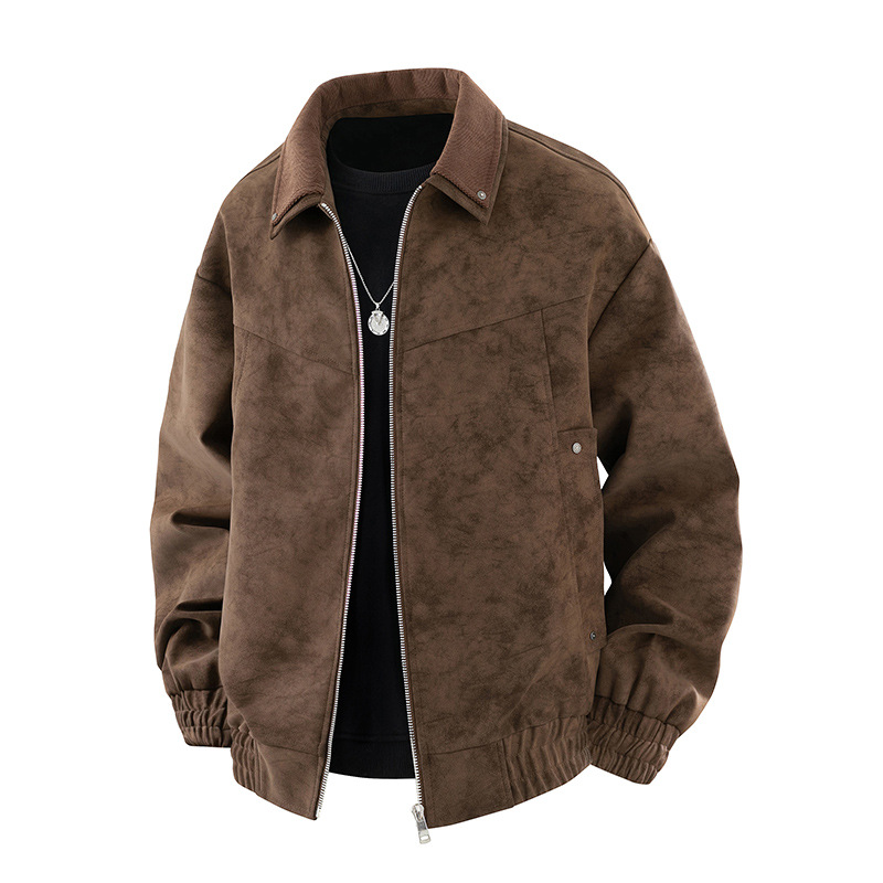 Chaqueta para hombres de otoño nuevo atado teñido pu retro chaqueta de cuero de cuello de retro chaqueta de cuero de polietileno suelto chaqueta de pareja