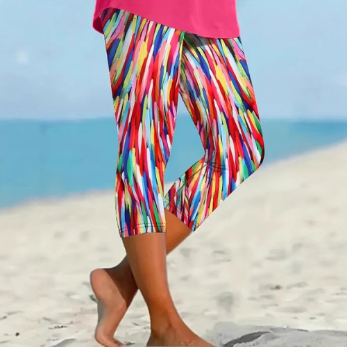 Independent station Western and European summer 3D printed seaside series seven-inch leggings