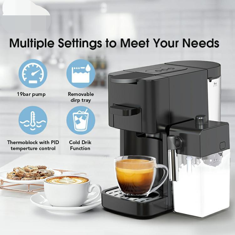 Office and home use coffee machine with milk frother, compatible with various coffee capsules, espresso machine factory customized