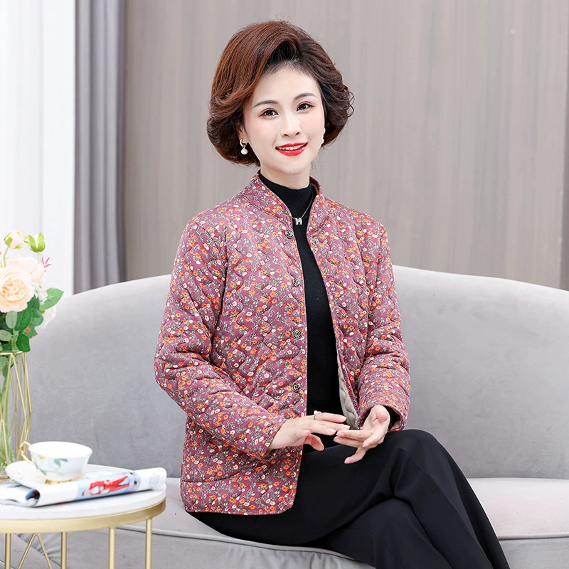 Женская утепленная теплая куртка среднего и пожилого возраста с длинными рукавами, костюм матери, зимнее маленькое пальто с хлопковой подкладкой и принтом, пальто с хлопковой подкладкой для пожилого возраста, костюм бабушки