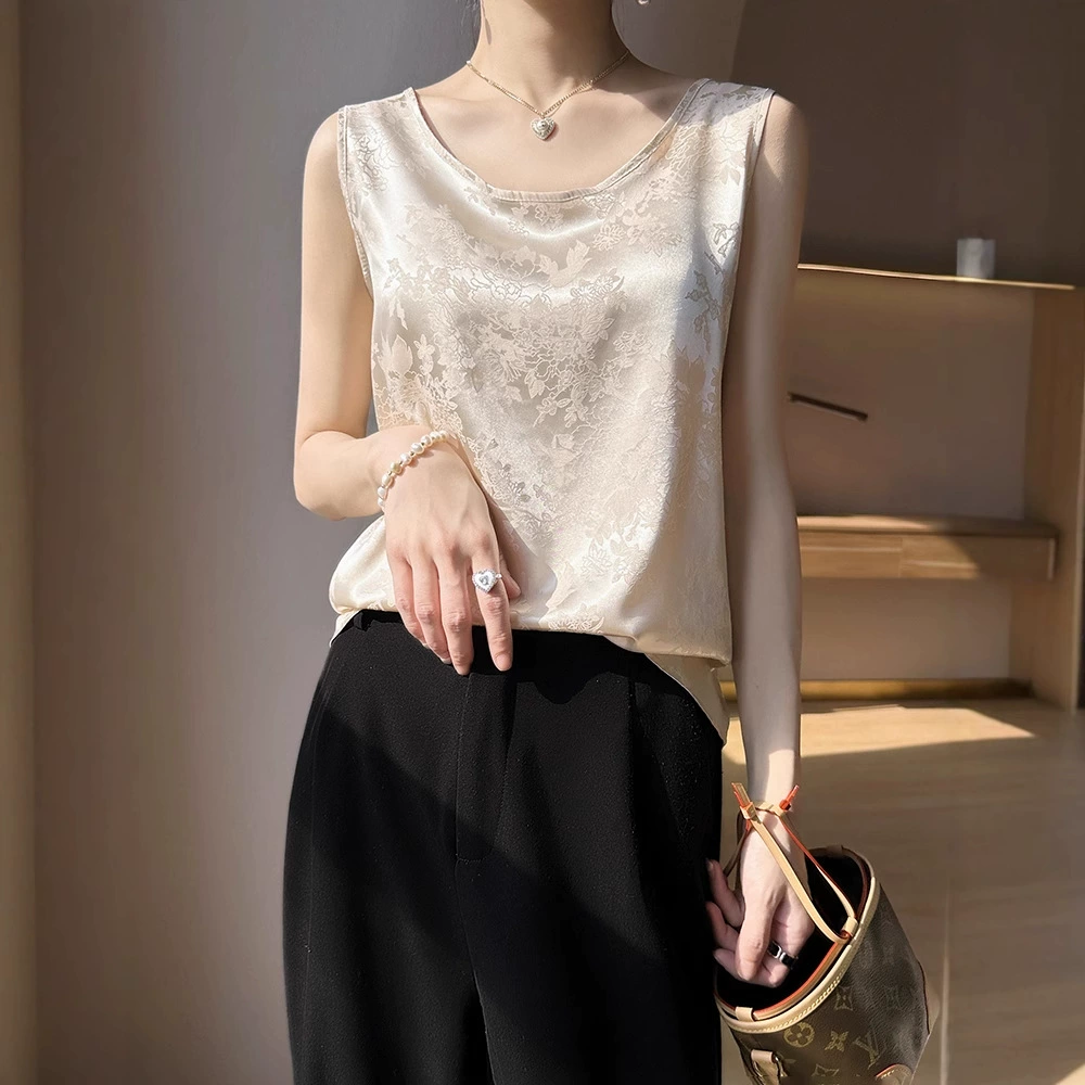 Высококачественный шелковый комплект для женщин: топ-камзол и нижняя часть из атласного ацетата, безрукавка.