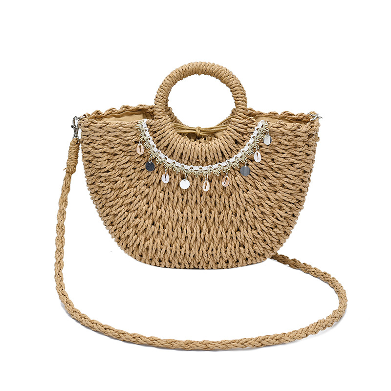 Bolso de vacaciones junto al mar 2025 verano nuevo estilo bolso de hombro de playa tejido de paja bolso de mensajero de gran capacidad mujer