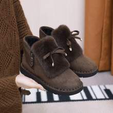 兔耳朵加绒保暖冬季平底雪地靴防滑女棉鞋冬季大棉毛毛鞋短靴女靴