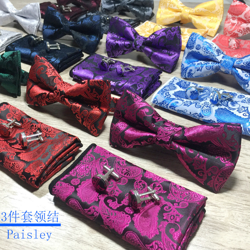 Bow tie 3-piece set men's new formal suit paisley cashew flower wedding groom bow factory direct sales