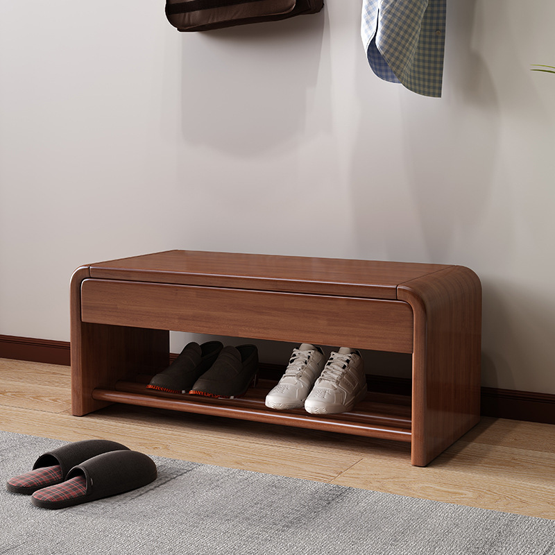 Nordic solid wood integrated shoe bench and shoe cabinet, home entryway shoe rack, can sit and put on shoes, entryway long bench