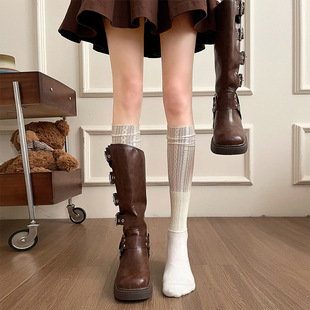 White Socks for Women, Spring and Autumn Lace Calf Socks, Japanese-Style Lace Ruffle Socks, Versatile and Fashionable, Suitable for Wearing with Boots