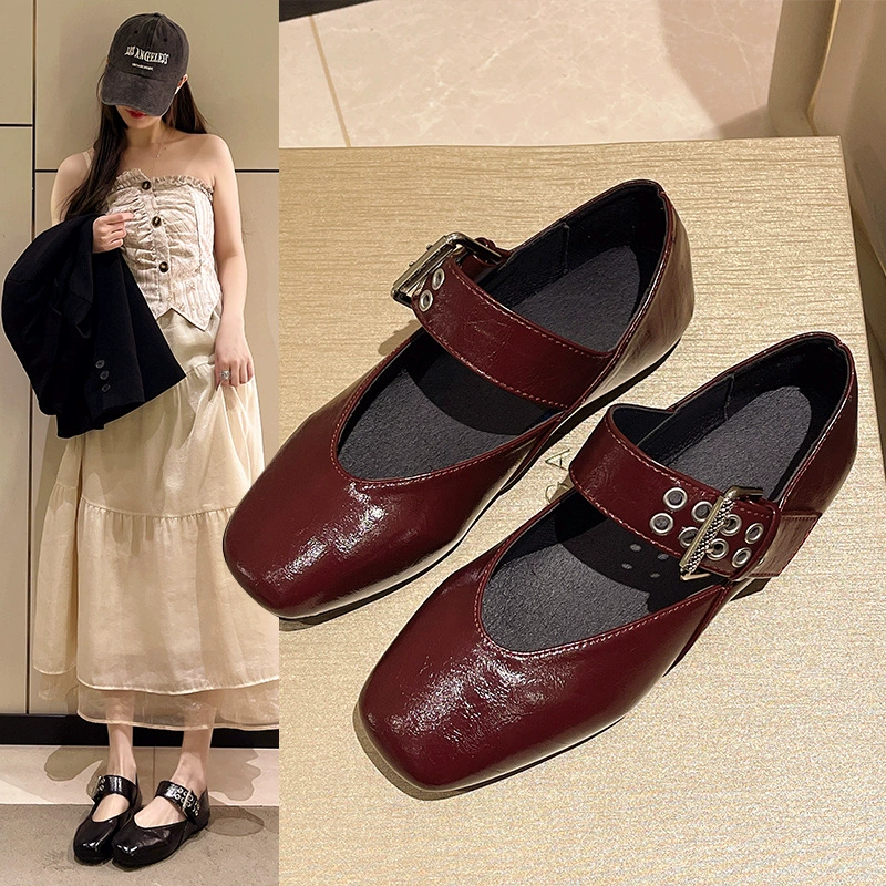 Весенние женские туфли 2025 года, синие, с декоративной пряжкой, джинсовые, балетки, плоские, модные, универсальные.