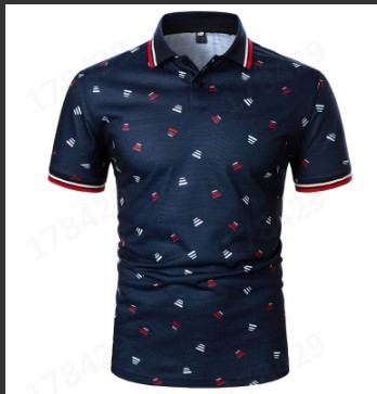 [Punto de aguja] 3D impreso camisa de polo nuevo casual de solapa de manga corta de los hombres camisa transfronteriza estación independiente