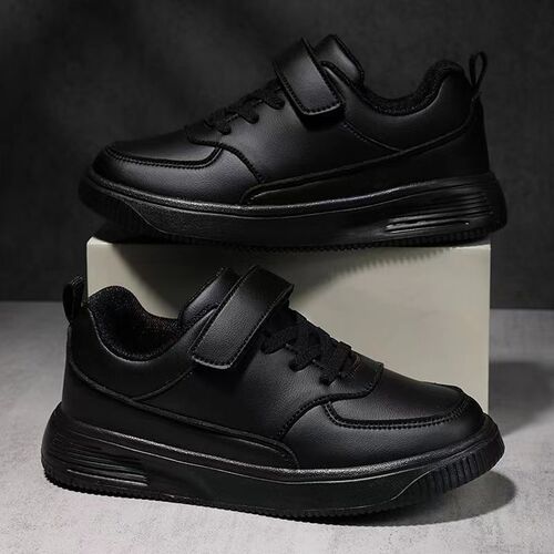 Children's white sneakers, spring and autumn model, anti-slip, small black shoes for students, leather surface, waterproof and anti-slip sports shoes