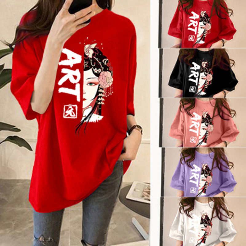 Estilo chino de manga corta de las mujeres nuevo estilo suelto estilo coreano camiseta de las mujeres de talla grande suelta media manga camiseta ins top