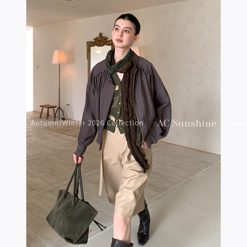 [Special Offer, No Returns or Exchanges] Retro Relaxed Style Versatile Short Waist-Cinching Stand-Collar Jacket for Women 19950