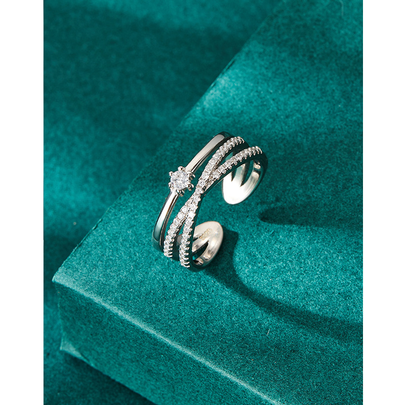 S925 anillo de plata esterlina femenina luz abierta personalidad de lujo estilo frío diseño de nicho sentido anillo de dedo índice incrustado en diamantes anillo conjunto