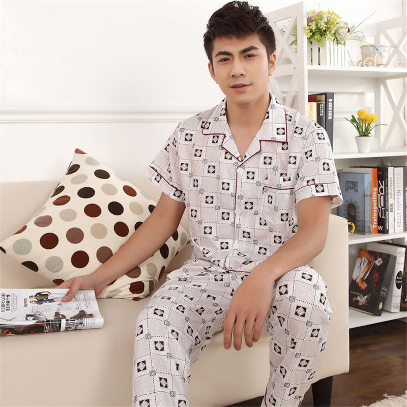 Pijamas de hombre Pijamas de manga corta de verano de algodón delgado para hombres jóvenes y de mediana edad sueltos de primavera y verano traje de desgaste para el hogar