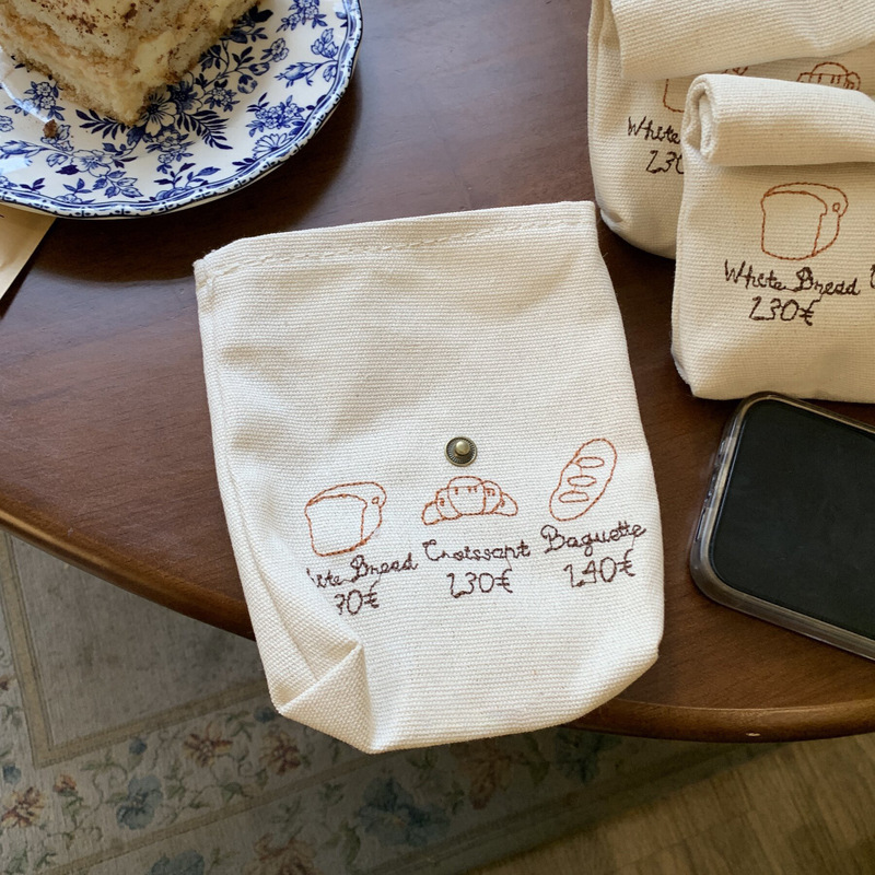 Pure Cotton Cloth Bag, Japanese-Style Cute Embroidered Small Canvas Bag, Mini Portable Jewelry, Earphone, Makeup Bag, Storage Bag