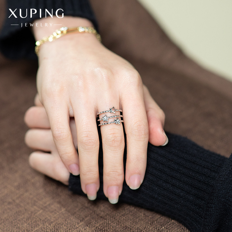 Xuking joyería blanco con incrustaciones de oro sintético cubic zirconia ancho anillo estrella anillo abierto para las mujeres