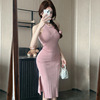 Split buttocks wrapped long skirt with Chinese style button knit style sleeveless new Chinese qipao dress