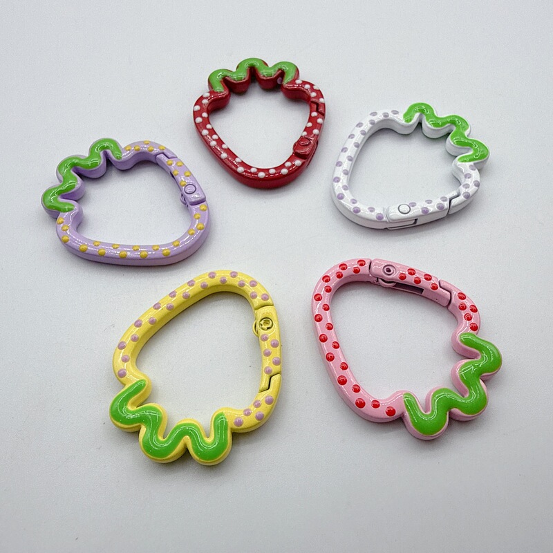 Colorful Strawberry Spring Clasp, Painted Enamel Dog Clasp Hook Keychain, Handmade DIY Jewelry Accessory Hanging Clasp Colorful Strawberry Spring Clasp, Painted Enamel Dog Clasp Hook Keychain, Handmade DIY Jewelry Accessory Hanging Clasp