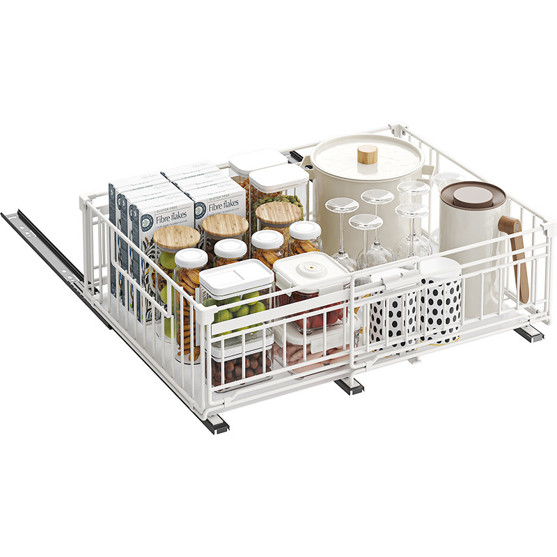 引き出し式キッチン収納ラック、折りたたみ式引き出し式キャビネット、食器、調味料引き出しバスケット、シンク下引き出し式収納ラック|undefined