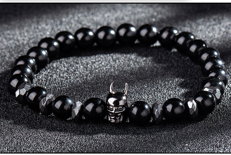8mm natrlicher Obsidian Schdel Armband Drachenmuster Maske Perlen Armband Grohandelpicture3