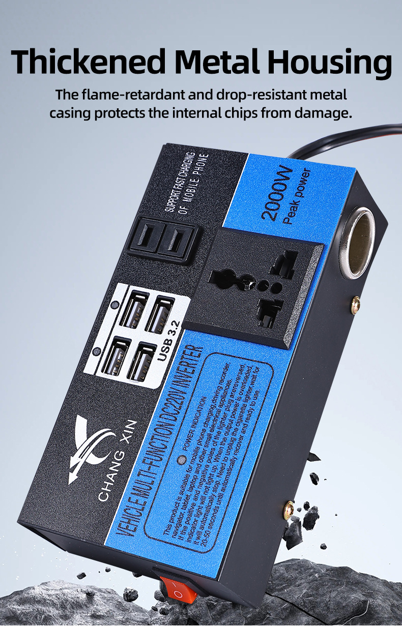 Car Inverter 12V/24V to 220V Multi-Function Converter for Cars and Trucks High-Power Socket Charger