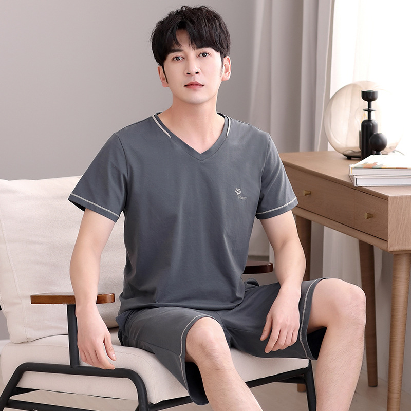 남자의 잠옷 여름 반팔 모달 아이스 실크 얇은 플러스 사이즈 캐주얼 간단한 여름 남자의 가정 의류 세트