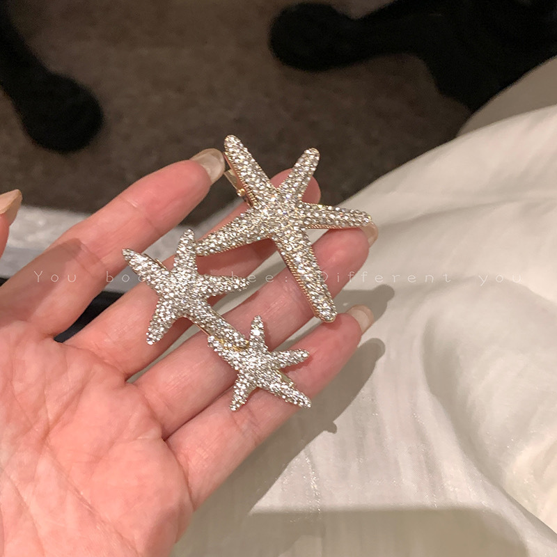 Ultra-Flash Zircon Starfish Hairpin Women's Fine Side Bangs Broken Hair Clip Unique Design Star Hair Accessories