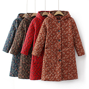 Осенняя демисезонная длинная утепленная удерживающая тепло куртка, пуховик, большой размер, средней длины, для среднего возраста, цветочный принт