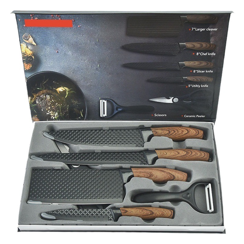 Nuevo cuchillo de cocinero de acero inoxidable de seis piezas, cuchillo de fruta, utensilios de cocina, traje de cuchillo