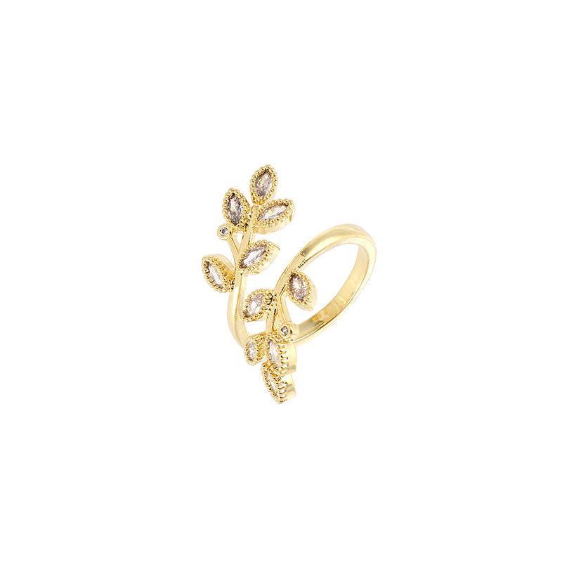 Daily Occasion Copper Material Simple Style Shiny Grain Copper Gold Plated Zircon Open Ring In Bulk