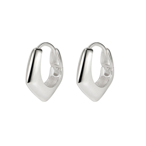 Korean 925 Pure Silver North European Minimalist Style Geometric Rhombus Earrings Asymmetrical Light Luxury Women's Earrings