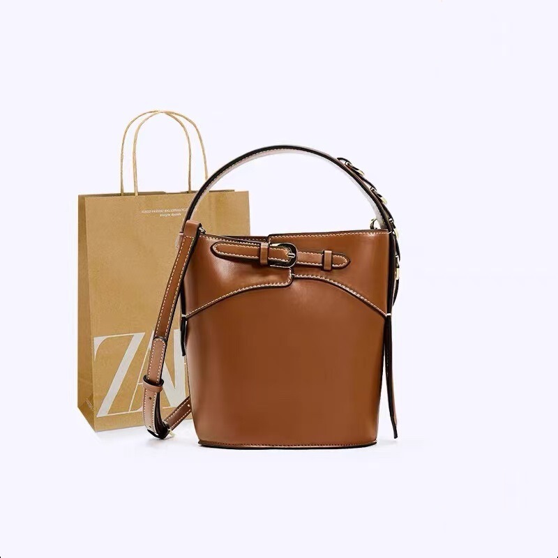 Spanish Brown Buckle Popular Shoulder Crossbody Bucket Bag Cross-border Wholesale Fashion Ladies Crossbody Bag Portable