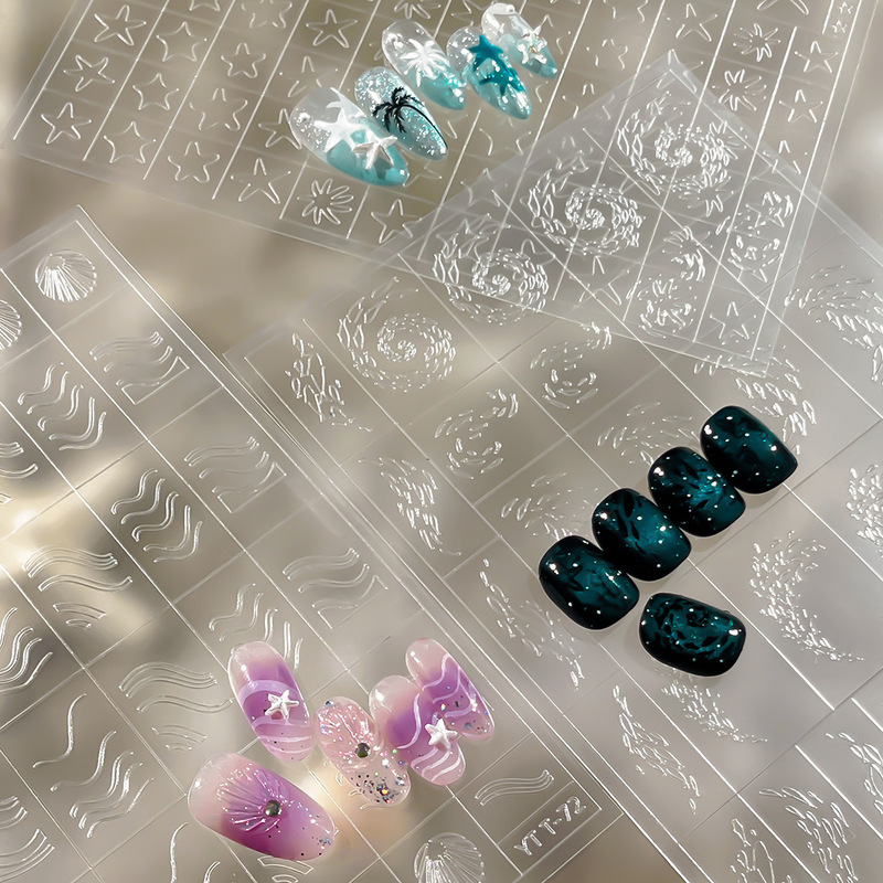 Nail art hollow-out spray painting templates, transparent dolphin, shell, starfish, wearable nail decoration stickers, wholesale children's toys