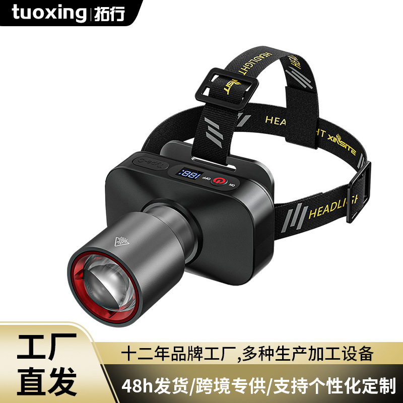 跨境白激光变焦多光源头灯强光长续航夜钓灯应急防水充电头戴式灯