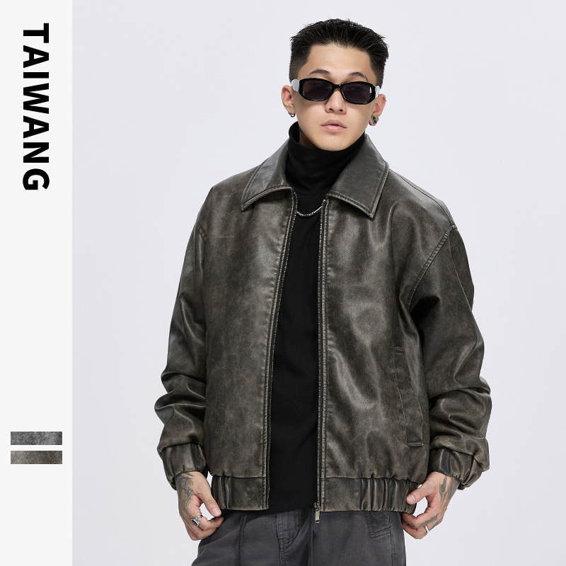 Men's Clothing 2024 Retro Lapel Leather Jacket Men's Autumn and Winter New Loose Casual Coat_voghion.com